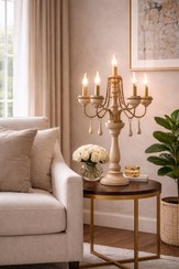 تصویر آباژور رومیزی چوبی کرم طلایی 