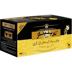 تصویر چای سیاه کیسه ای " معطر، ارل گری " توینینگز - ( چای خارجی، تی بگ انولوپ دار پاکتی زرد ) چای کلاسیک انگلیسی سی تی سی " CTC " سیلان و هندوستان با طعم مشابه طبیعی برگاموت ( حاوی 25 عدد چای کیسه ای - بسته 50 گرمی ) 