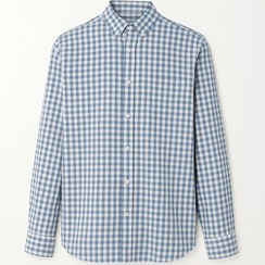 تصویر پیراهن پنبه چهار خانه ریز رگولار فیت آبی 