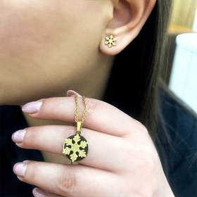 تصویر نیم ست دخترانه استیل طرح برف شنی طلایی 71352 