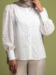 تصویر شومیز زنانه برنس مدل آرمینا یقه مردانه آستین بلند رنگ مشکی 