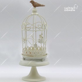 تصویر قفس و پرنده چوبی پایه دار 