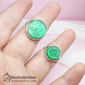 تصویر انگشتر نقره عقیق سبز خطی یا علی یا زهرا (س) 