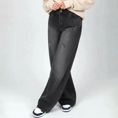 تصویر شلوار لی زنانه فول بگ زغالی زاپدار | کد 2002 