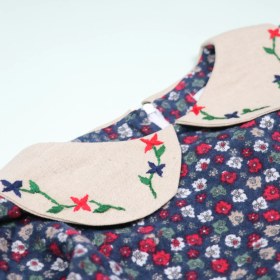 تصویر پیراهن دخترانه بهاری پشمی با یقه گلدوزی – سایز ۴ تا ۱۰ سال 