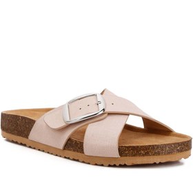 تصویر صندل بدون بند با قفل در رنگ خاکی برند london rag Buckle Slip On Sandals in Taupe