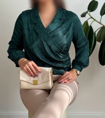 تصویر سرمه کالکشن - شومیز ساتن ژاکارد یقه چپ و راستی 1 