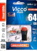 تصویر رم میکرو 64گیک ویکومن 90مگ u3همراه با رم ریدر و گارانتی مادام العمر Vicomen 90mg micro RAM 64GB u3 with RAM reader and lifetime warranty