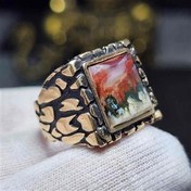 تصویر انگشتر طلا روس با سنگ طبیعی عقیق شجر خراسانی کد 36570 