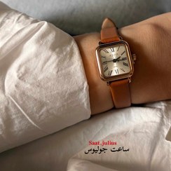 تصویر ساعت جولیوس زنانه چهار گوش بند چرم مدل JA-1414 - قهوه ای روشن JULIUS