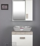 تصویر روشویی کابینت و آینه باکس 60*40 طرح بامبو سفید پتینه طوسی مستطیل گاتریا 