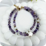 تصویر دستبند آمیتیست دوردیفه تراش باکسی سایز 4 و مون استون واشری 