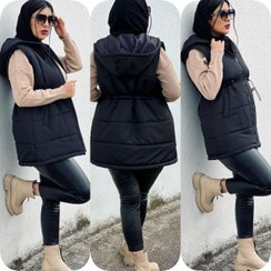 تصویر پافر کمرگت دار تمام استرکشی - مشکی 