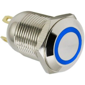 تصویر کلید شستی فلزی آبی LED قطر 12V/24V - 12mm 