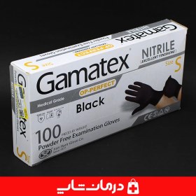 تصویر دستکش نیتریل مشکی گاماتکس سایز M بسته ۱۰۰ عددی 