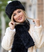 تصویر کلاه و شال زنانه روسی خز - مشکی 