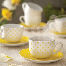 تصویر سرویس چینی زرین 6 نفره چای خوری اسپاتی زرد (12 پارچه) ا Zarin Iran ItaliaF Spotty-yellow 12 Pieces Porcelain Tea Set Zarin Iran ItaliaF Spotty-yellow 12 Pieces Porcelain Tea Set