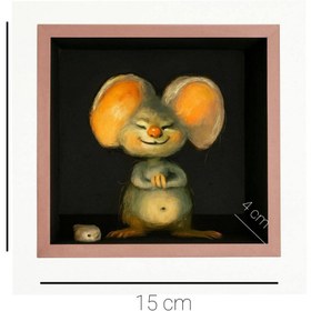 تصویر دیوارکوب چوبی برجسته فانتزی موش بازیگوش 