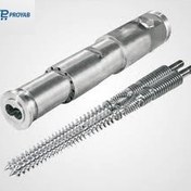 تصویر سیلندر و مارپیچ اکسترودر دو پیچ کنیکال 