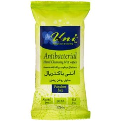 تصویر دستمال مرطوب آنتی باکتریال جیبی حاوی روغن زیتون 12 عددی یونی لد Product Code : 46378