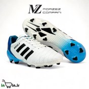 تصویر کفش فوتبال آدیداس مدل تونی کروس رنگ مشکی آبی استوک دار 