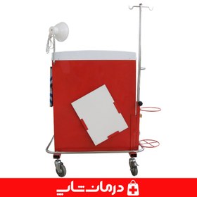 تصویر ترالی اورژانس 5 کشو استاندارد ترالی قرمز فلزی اورژانس 