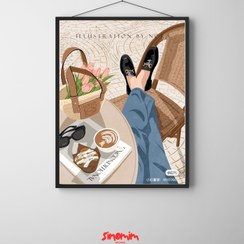 تصویر تابلو روزمرگی در کافه - 20x20cm / چوب سوخته 