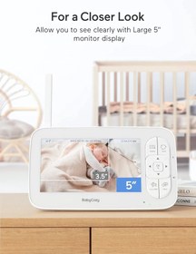 تصویر دوربین کنترل کودک با کیفیت HD(720p) برند Babycozy دارای مانیتور مخصوص و توانایی بزرگ نمایی تصویر Babycozy Video Baby Monitor with Camera and Audio 5" 720P Display 5000mAh Battery Baby Camera Monitor No WiFi Remote Pan-Tilt-Zoom, Infrared Night Vision, 2-Way Talk and Lullaby Player, Ideal Gift