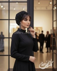 تصویر توربان مشکی دانتلی دست دوزی 