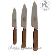 تصویر چاقو ۳ پارچه حیدری زنجان با دسته چوبی 