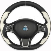 تصویر روکش فرمان فرمونو (مشکی سفید) مدل بازودار طرح شعله مناسب برای ساینا اس 