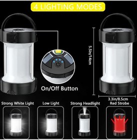 تصویر LED Camping Lantern Rechargeable, Solar Led Portable Camping Light, High Lumen Light Flashlight, 4 Modes, Camping Lamp Flashlight for Camping Outdoor Tent Hiking Hurricane Emergency (Black) 