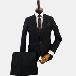 تصویر کت و شلوار دودکمه مردانه پارچه عالیجناب مشکی از 44تا58 