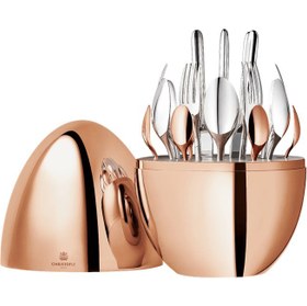 تصویر سرویس قاشق چنگال رو کش نقره 24 قطعه با قاب تخم مرغی کریستوفل فرانسه Christofle 24-Piece Rose Gold Flatware Set with Chest 