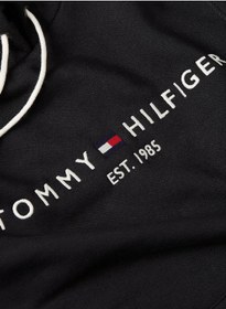 تصویر هودی فلیس مردانه با لوگو - کتان، مشکی برند Tommy Hilfiger Men's Logo Fleece Hoodie - Cotton, Black