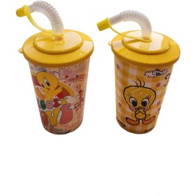 تصویر لیوان پلاستیکی نی دار Tweety Cup برند Tuffex ترکیه در 2 طرح مختلف _ شناسه کالا : TP513_13 - طرح Tweety Cup