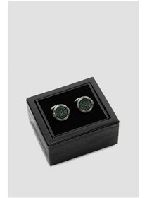 تصویر دکمه سرآستین مردانه نقره ای سبز ۹۸۵۲۴ 