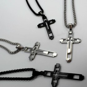 تصویر گردنبند صلیب طرح دوبل کدZN_S07 