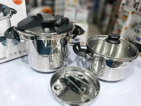 تصویر زودپز دوقلو مونتینی مدل ECCO75 گنجایش 5+7 لیتر Montini twin pressure cooker model ECCO75 capacity 5 + 7 liters