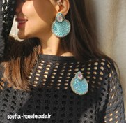 تصویر گوشواره جواهردوزی پولک آبی Embroidered earrings blue
