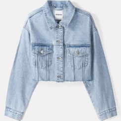 تصویر کت کراپ جین زنانه برشکا اورجینال Bershka Crop Denim Jacket 