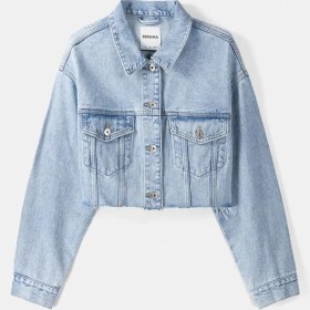 تصویر کت کراپ جین زنانه برشکا اورجینال Bershka Crop Denim Jacket 