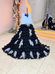 تصویر لباس مجلسی دخترانه مشکی پرکار 