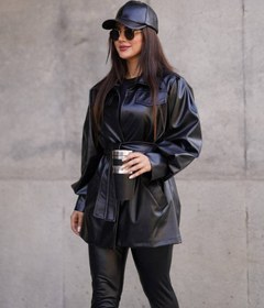 تصویر مانتو چرم کتی یاشین کد : EL57698 - مشکی / فری سایز 38_46 Leather coat