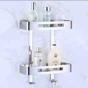 تصویر قفسه حمام جا شامپویی وسط دو طبقه استیل 304 طلایی براق 