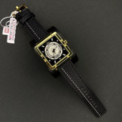 تصویر نیوی فورس مردانه موتور ژاپن مربعی کد(6503)قاب طلایی شیشه رفلکس بند مشکی 