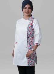 تصویر روپوش زنانه ترکیبی طرح مدیکال قرمز Women's red Medical design combination Lab Coat