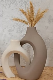 تصویر گلدان دو قلو - سفید و طلایی 