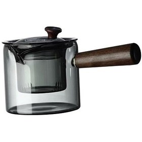 تصویر قوری دمنوش‌ساز پیرکس رنگ دودی تک دسته شیک وارداتی 