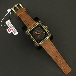 تصویر نیوی فورس مردانه موتور ژاپن مربعی کد(6507) قاب طلایی شیشه رفلکس بند قهوه ای 